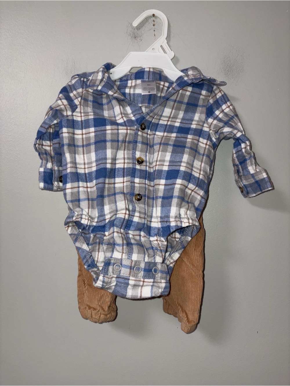 Just One You by Carters Blue Plaid Flannel Bubble Brown Pants Set Boys‎ 3M